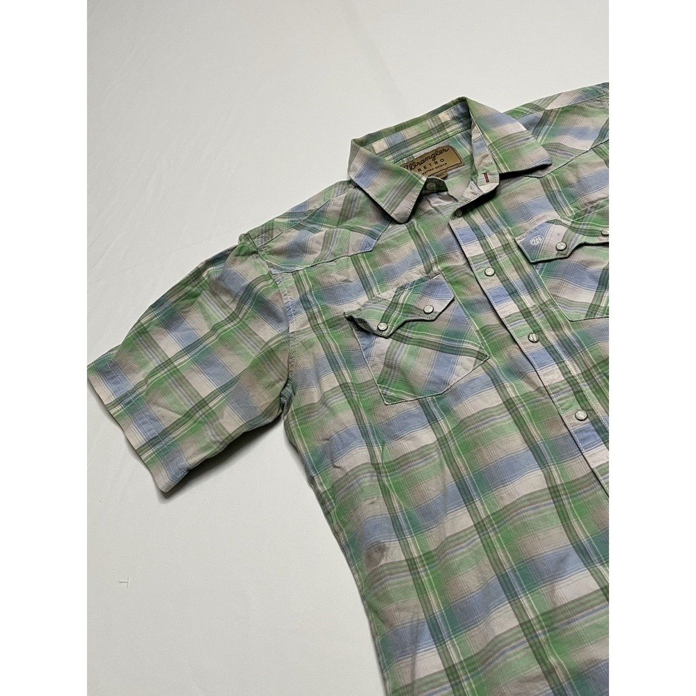 Men's Vintage Wrangler Retro Plaid Pearl Snap Cotton Short Sleeve Shirt 2XL
